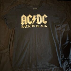 AC/DC Black Back In Black Logo Tee - Black & Gold Print